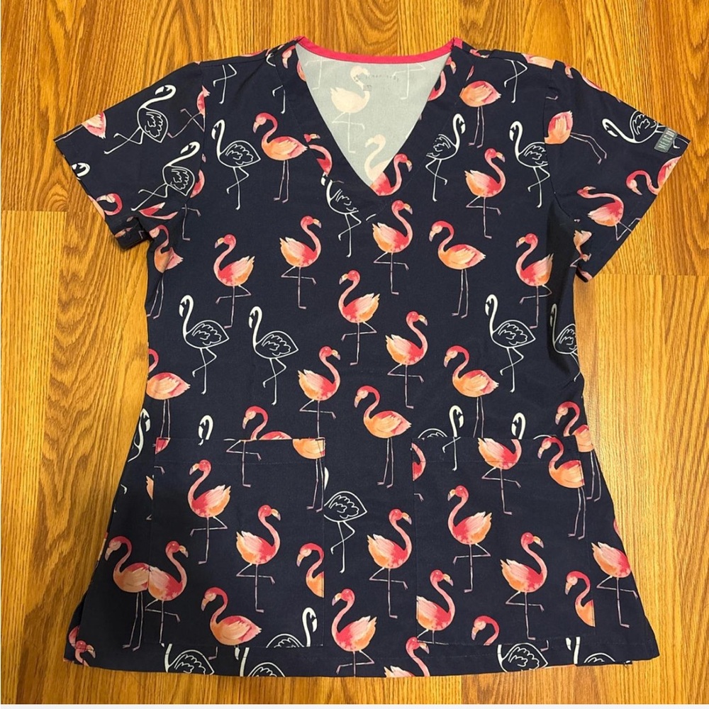 Flamingo Print Scrub Top